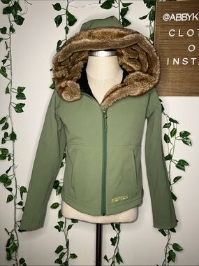 Marmot Furlong Soft Shell Faux Fur Hooded Zip Up Jacket Green